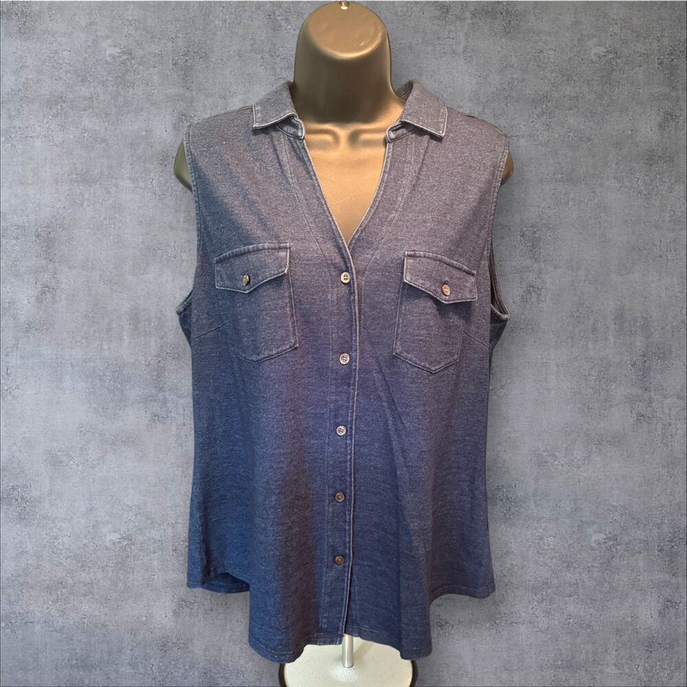 J. McLaughlin Joss Top Sleeveless Tank Navy Blue Women's Sz L Solid Cotton Blend